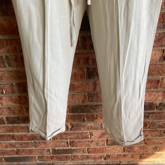 { JUST LIVING } Tan Khaki Pre Cuffed Straight Leg Linen Pants - Picture 4 of 9